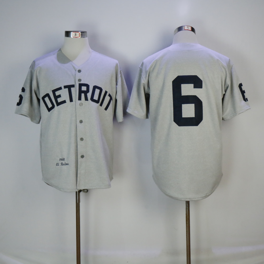 Men Detroit Tigers #6 Kaline Grey Throwback MLB Jerseys1